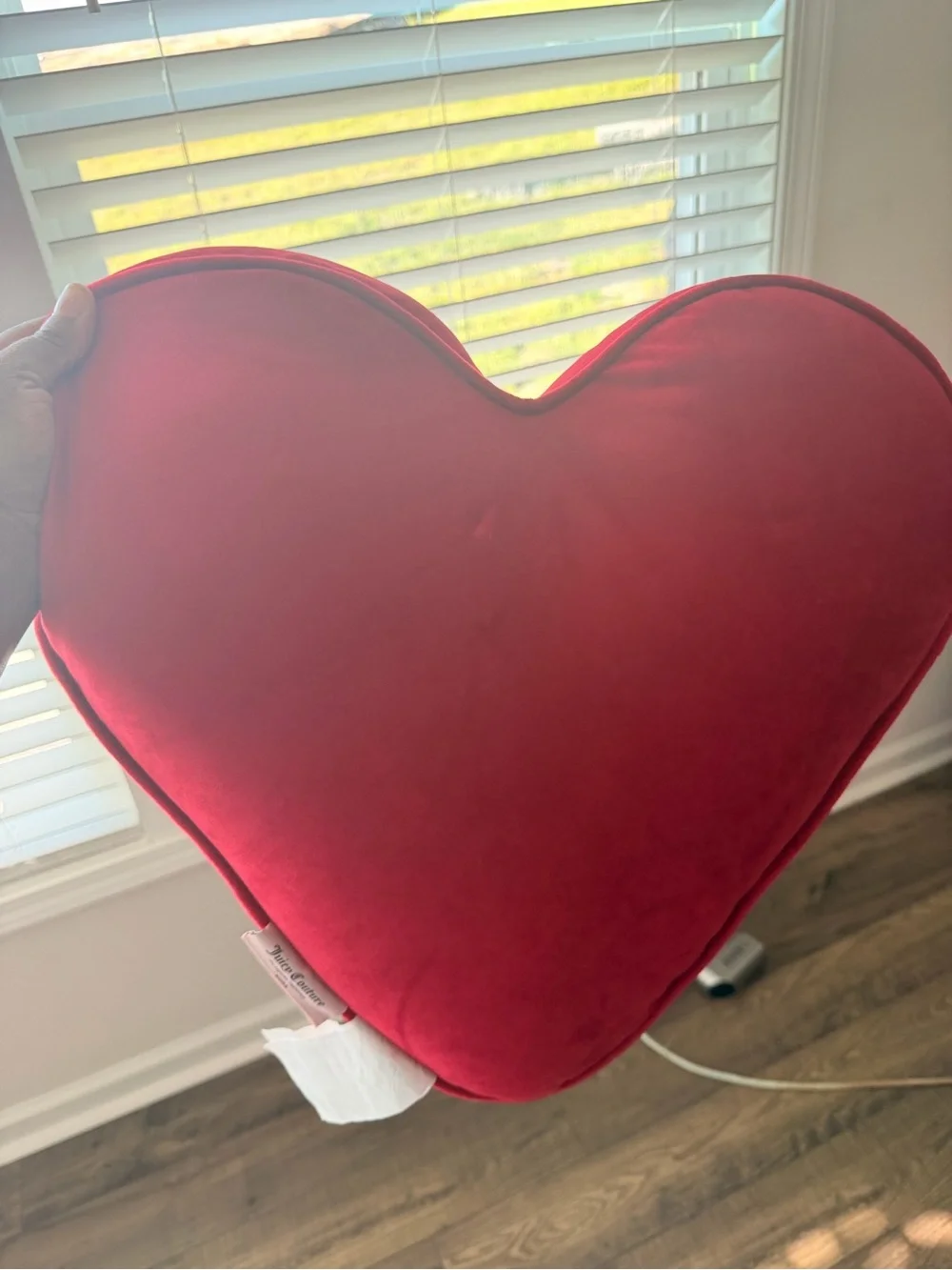 Juicy Couture Hot Pink Heart Pillow with Red & White Stripe Trim